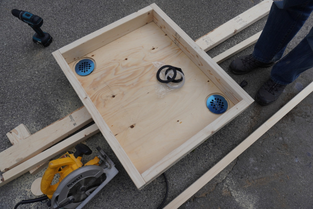 Frame and plywood sheets are glued and fastened together with screws.