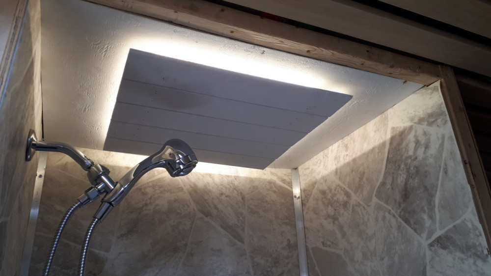 The recessed LED light generates a floating look. Also you won't get blinded by the LEDs.