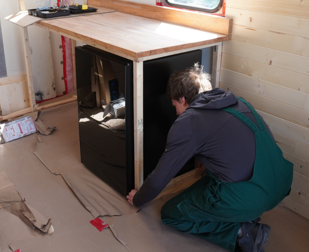 Test fit of our Hisense mini fridge.